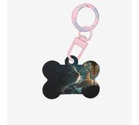 The Cat that Eats Fish Printed Acrylic Bone-Shaped Pet Tag with Colorful Chain and Lovely Pet Identification Tag.