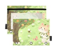 The Cat Under The Tree Home Management Binder with Clear Window Soft Pencil case in Assorted Colors 3 Ringing Binder Pocket for School, Office & Home Multicolored 2 PCS