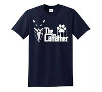 The Catfather T-Shirt Funny Cat's Dad Cat Lover Kitten Father Pops Tshirt Top(Navy,5XL)