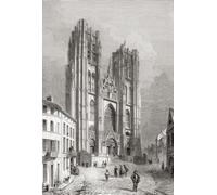 The Cathedral of St. Michael and St. Gudula aka Cathedral of St. Gudula or St. Gudula Brussels Belgium seen here in the 19th century. Built 11th - 15th centuries it is of Gothic and Brabantine Gothic