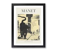 The Cats Rendezvous Vol.1 By Edouard Manet Exhibition Museum Painting Framed Print | A3 Black Framed Wall Art | Ready to Hang | Modern Animal Picture | Living Room Bedroom Lounge Office