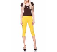 The Celebrity Fashion Ladies Girls Quality Jersey Soft Stretch Plain 3/4 Under Knee Crop Leggings Yellow