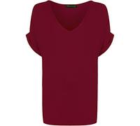The Celebrity Fashion Womens Baggy Fit V Neck Top Ladies Turn Up Loose Batwing Oversized Roll Back Tee (UK Size 20, Wine)