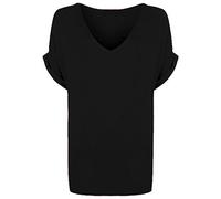 The Celebrity Fashion Womens Baggy Fit V Neck Top Ladies Turn Up Loose Batwing Oversized Roll Back Tee (UK Size 24-26, Navy)