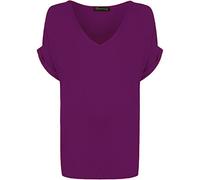 The Celebrity Fashion Womens Baggy Fit V Neck Top Ladies Turn Up Loose Batwing Oversized Roll Back Tee (UK Size 20, Purple)