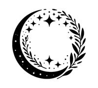 The Celestial Pattern is a Circular Pattern of a Crescent Moon Stars and Branches Wall Vinyl Sticker Decor 42x44cm Equipped with Transfer Film kit Black