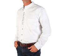 The Celtic Ranch Collarless Shirt for Men, Irish Grandfather Cotton Linen Long Sleeve Button Down Banded Collar Dress Shirt, White, Large