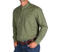 The Celtic Ranch Collarless Shirt for Men, Irish Grandfather Cotton Linen Long Sleeve Button Down Banded Collar Dress Shirt, Deep Lichen Green, Large