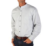 The Celtic Ranch Traditional Collarless Grandfather Shirt, Men's Long Sleeve Dress Shirt, Blue/White Stripe, Medium