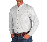 The Celtic Ranch Traditional Collarless Grandfather Shirt, Men's Long Sleeve Dress Shirt, Green/White Stripe, Large