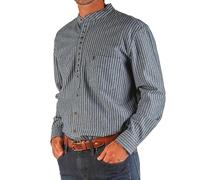 The Celtic Ranch Men's Celtic Ranchwear Collarless Grandfather Shirt Button, Blue Striped Contrast Fabric, XXL