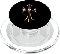 The Center Heart Diamonds Gold Cross PopSockets PopGrip for MagSafe