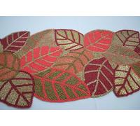 THE CHALK HOME Handmade Beaded Table Runner, Leaf Design Pattern, Coral Red and Gold, 90 cm x 32 cm, Decorative Dining Table Decor