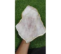 The Chalk Home Natural Agate Cheese Board with Gold Edge, Decorative Stone Serving Platter (Rose Quartz)