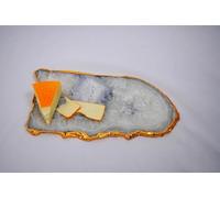 The Chalk Home Natural White Agate Cheese Board, Handmade Serving Platter with Gold Trim, 32-36 cm Large Stone Serveware for Entertaining (Blue)