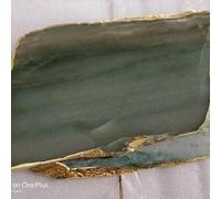 The Chalk Home Natural White Agate Cheese Board with Gold Edge, Decorative Stone Serving Platter, 8-11 inch (Green)