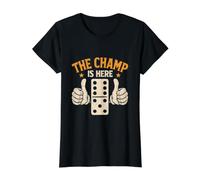 The Champ is Here Dominoes King Domino Player Tile Lover Value Graphic T-Shirt, Women, Black, S