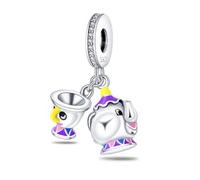 The Charmery B and B Teapot and Cup Dangle Charm in Sterling Silver 925 Compatible with Pandora Charms,and Many Other UK Charm Bracelets.