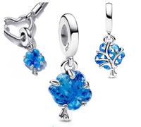 The Charmery Blue Glass Family Tree Charm 925 Sterling Silver Charm Compatible with Pandora Charms,and Many Other UK Charm Bracelets.