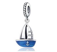 The Charmery Blue Sailboat Dangle Charm 925 Silver Charm Compatible with Pandora Charms, Trollbeads, Chamilia, Biagi and Many Other UK Charm Bracelets.