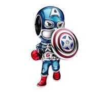The Charmery Captain of America Charm in Sterling Silver 925 Compatible with Pandora Charms,and Many Other UK Charm Bracelets.