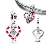 The Charmery Christmas Candy Cane Heart 925 Silver Compatible with Pandora Charms, Trollbeads, Chamilia, Biagi and Many Other UK Charm Bracelets.