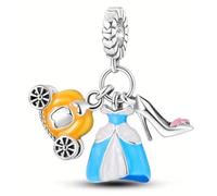 The Charmery Cinder ella Princess, Pumpkin Carriage, and Glass Slipper Charm 925 Silver Compatible with Pandora Charms, Trollbeads, Chamilia, Biagi and Many Other UK Charm Bracelets.