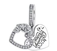 The Charmery Happy Anniversary 2 Piece Heart Charm 925 Sterling Silver Compatible with Pandora Charms,and Many Other UK Charm Bracelets.