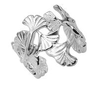 The Charmery Sterling Silver 925 Adjustable Ginkgo Leaf Ring - Nature-Inspired Open Band Design for Women & Girls
