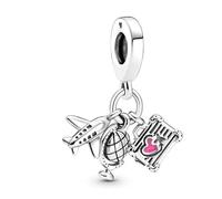 The Charmery Travel Holiday Plane Globe Suitcase Charm 925 Silver Compatible with Pandora Charms, Trollbeads, Chamilia, Biagi and Many Other UK Charm Bracelets.