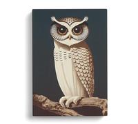 The Charming Owl Black, Grey, Peach Canvas Print | Gallery Wrapped 30mm Frame Wall Art | 30x20 inches | Ready to Hang | Contemporary Animals Picture | Living Room Bedroom Lounge Office