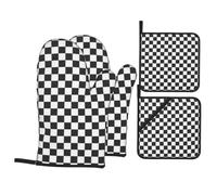 The Checker Flag Heat Resistant Oven Mitts and Pot Holders Set of 4-500°f Protection Utensil Pocket for Grilling, Baking, Cooking