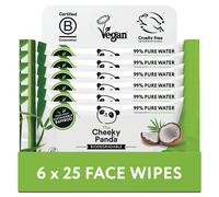 The Cheeky Panda Bamboo Face Cleanser Makeup Remover Wipes Coconut Scented | 6 Packs of 25 Face Wipes | 99% Purified Water Wipes | Plant Based & Vegan