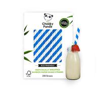 The Cheeky Panda Bamboo Paper Bubble Tea Straws | 250 Blue Striped Wide Drinking Straws | For Boba Tea, Milkshakes and Smoothies