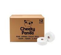 The Cheeky Panda - Professional Bamboo Mini Jumbo Toilet Rolls | Bulk Box of 12 Rolls (150m Length per Roll, 1800m Total) | Plastic-Free, For the Office, Eco-Friendly, Super Soft, Strong & Sustainable