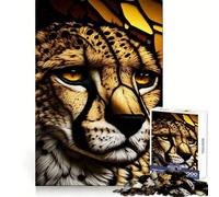 The Cheetahs Glance Glass Jigsaw Puzzles for Teenagers 1000 Brain Workout Toy Simple Fun Image Assembly Cherished Gift (38x52cm)