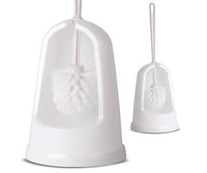 The Chemical Hut White Strong Plastic Handled Toilet Brush And Holder Stand Set For Bathroom Cleaning
