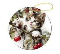 The Cherry And Little Cat Round Decor Hanging Ornament 2 Pcs