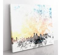The Chicago Illinois Skyline Watercolour Modern Canvas Wall Art Print Ready to Hang, Framed Picture for Living Room Bedroom Home Office Décor, 35x35 cm (14x14 Inch)