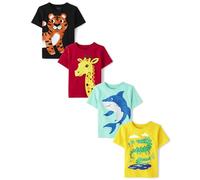 The Children's Place - 4 Pack Short Sleeve T-Shirts for Boys and Toddlers, 4 Pack Tiger/Giraffe/Shark/Crocodile, 4T