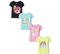 The Children's Place Baby Girls' and Toddler Dinos,Unicorns,Butterflies Short Sleeve Graphic T-Shirts,multipacks, Love Flower/Rainbow Flower/Happy Rainbow/Rainbow Love, 18-24 Months (Pack of 4)