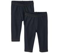 The Children's Place Baby Girls' Toddler Uniform Faux Denim Capri Leggings 2-Pack Pants, True Indigo, 4 Years (Pack of 2)