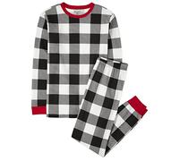 The Children's Place Family Matching Christmas Holiday Pajamas Sets, Snug Fit 100% Cotton, Adult, Big Kid, Toddler, Baby, Blk/Wht Buff, Large