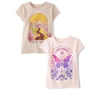 The Children's Place Girls' Assorted Short Sleeve Printed T-Shirts, Multipacks, Dreamer/Desert Dreams 2 Pack, L