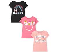 The Children's Place Girls' Kindness, Love, Equality Short Sleeve Graphic T-Shirts,multipacks, Be Happy/Smile/Kindness Matters, S