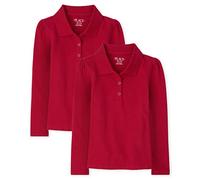 The Children's Place Girls Uniform Long Sleeve Pique Polo 2-Pack Shirt, Ruby, 4 Years