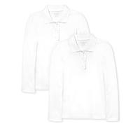 The Children's Place Girls' Uniform Long Sleeve Ruffle Pique Polo 2-Pack Shirt, White 2 Pack, X-S