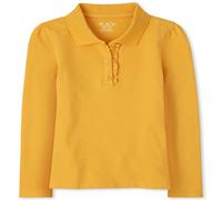 The Children's Place girls Uniform Long Sleeve Ruffle Pique Polo Shirt, Yellow Pencil, L 10 12 US