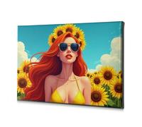 The Chosen Sunflower Field With Vibrant Red-Haired Woman In Yellow Bikini. Canvas Decorative Picture Bathroom Art Wall Decor Shabby Chic Decor(40x60cm)