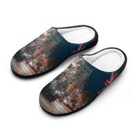 The Christmas Eve in England Cotton Women's Slip-on Slippers | Cute Winter Warm House Shoes with Rubber Sole for Home Office Hotel